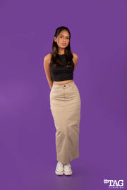 Ladies Long Twill Skirt - Beige