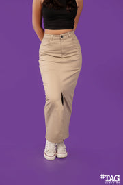 Ladies Long Twill Skirt - Beige