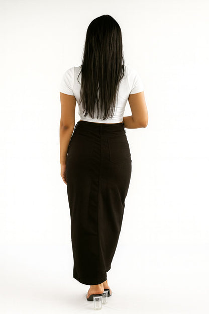 Ladies Long Twill Skirt -Black