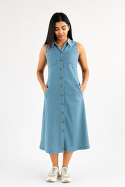 A- Line Midi Dress- Light Blue