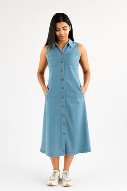 A- Line Midi Dress- Light Blue