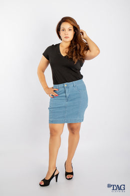 Ladies Front Panel Denim Mini Skirt - Light Blue Wash