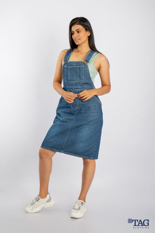 Ladies Denim Dungaree - Dark Blue Wash