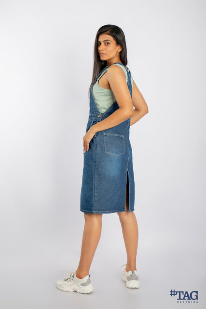 Ladies Denim Dungaree - Dark Blue Wash