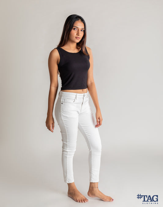 Ladies Crop Jean - White