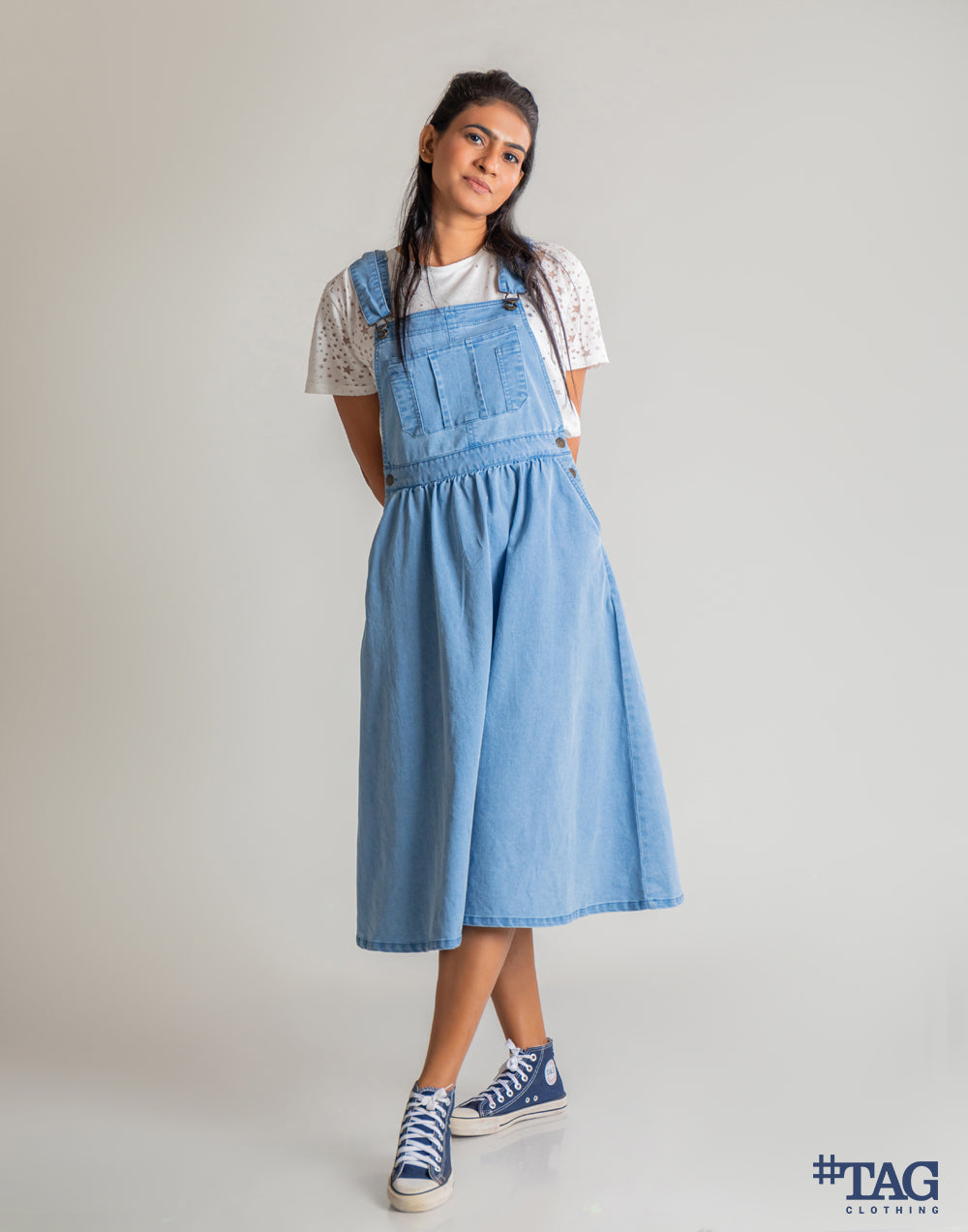 Ladies Pinafore Dress - Light Blue Wash