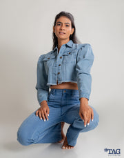 Ladies Puff Sleeve Jacket - Light Blue Wash