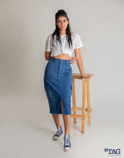 Ladies Midi Cargo Skirt - Dark Blue Wash