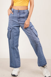 Ladies Denim Cargo - Light Blue Wash