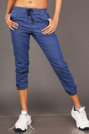 Ladies Denim Jogger - Mid Blue Wash