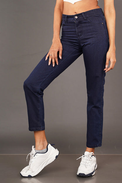 Ladies Mom Jeans - Dark Blue Wash