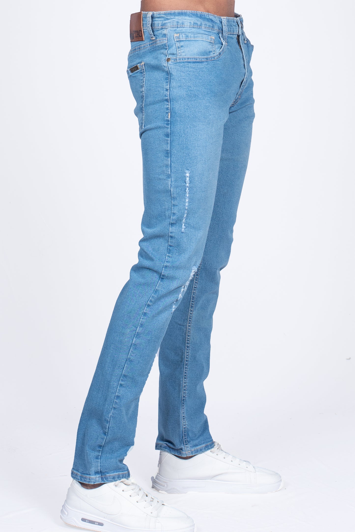 Men's Tooled Detailed Slim Fit Jeans in Ice Blue Wash