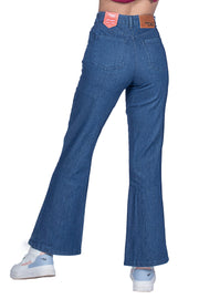 Ladies High-waist Flared Jeans - Dark Blue Wash