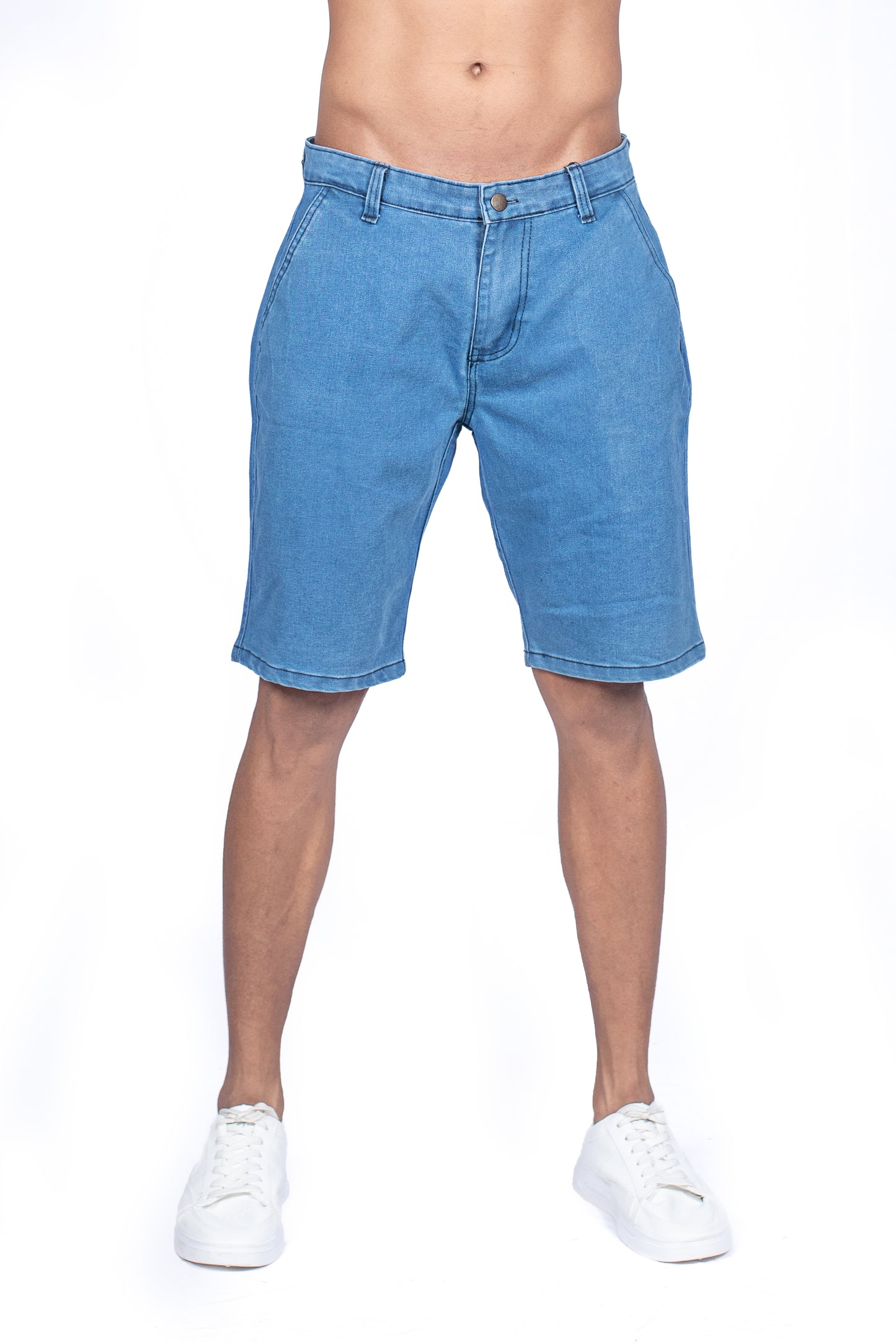 Men's Solid Wash Denim Short - Mid Blue Wash