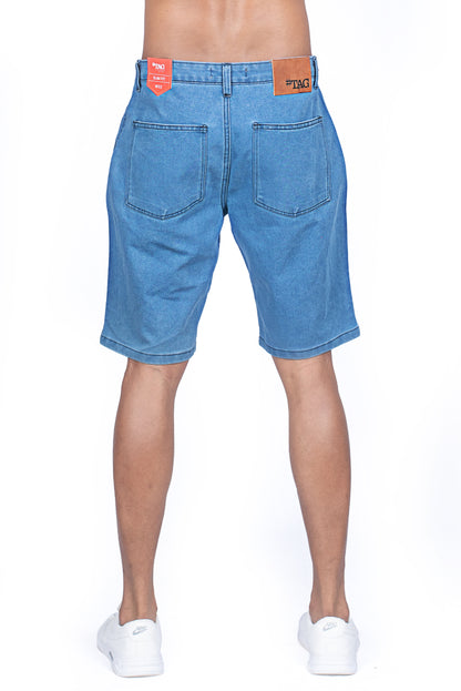 Men's Solid Wash Denim Short - Mid Blue Wash