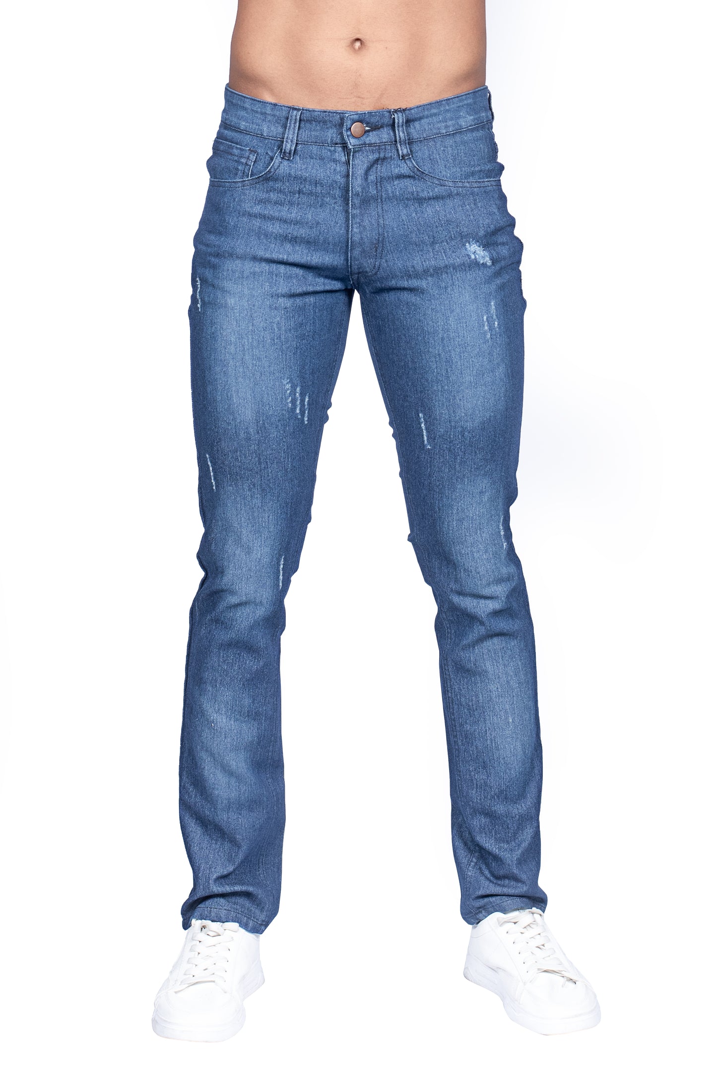 Men's Tooled Detailed Slim Fit Jeans in Dark Blue Wash