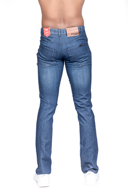 Men's Tooled Detailed Slim Fit Jeans in Dark Blue Wash